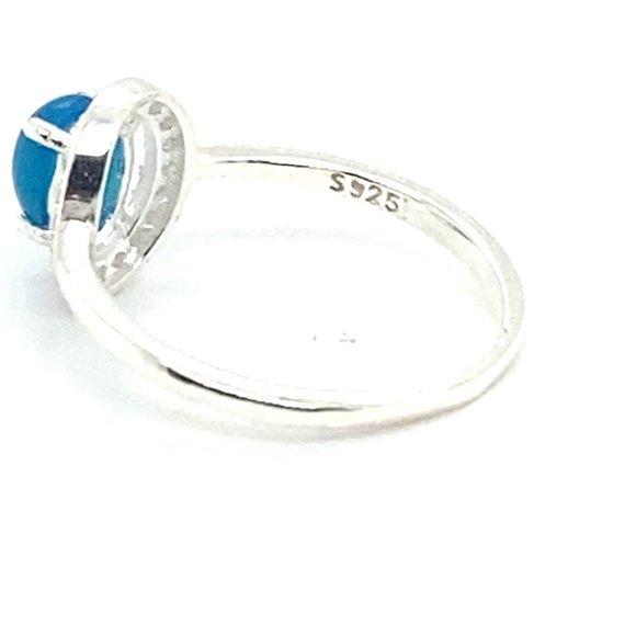 Blue Opal 1.02ct Platinum Finish Solid 925 Sterling Silver Ring - Picture 7 of 8